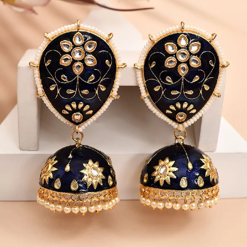 women butterfly earrings -Shagna Gold Plated Kundan Stone And Meenakari Jhumki Earrings