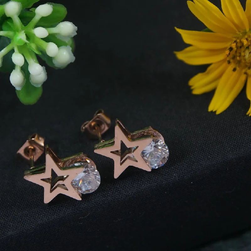 women blue gemstone earrings -Tarohi JewelsStainless Steel Rosegold Plated Star Shaped Stud Earring-STNER 2844