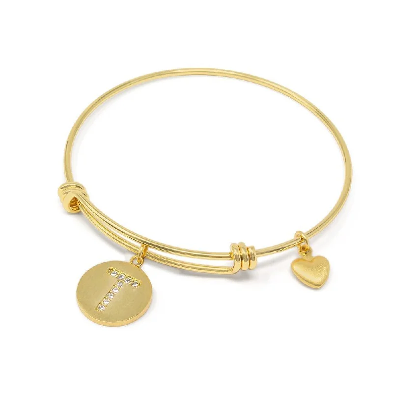 women classic bangles -Handmade 20kt Gold Plated Crystal Initial Bracelet T