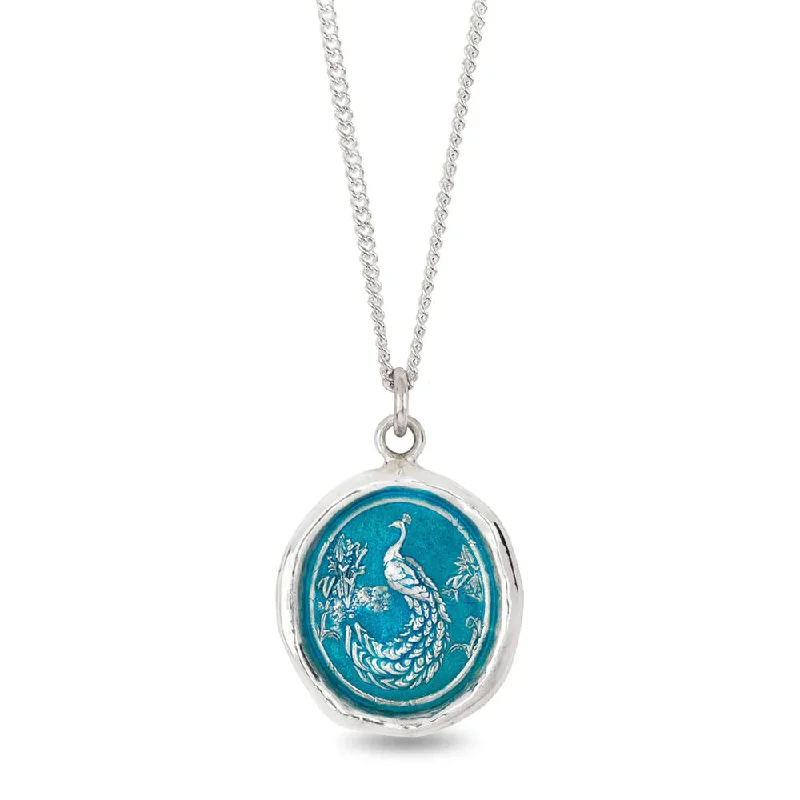 women lucky charm necklaces -Sterling Silver 'Capri Blue' Peacock Talisman Necklace - "Peacock"