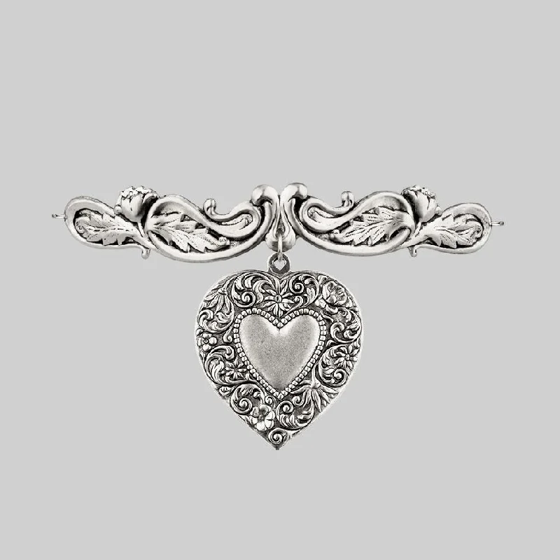 women classic gold necklaces -LOVE STRUCK. Ornate Heart Choker - Silver