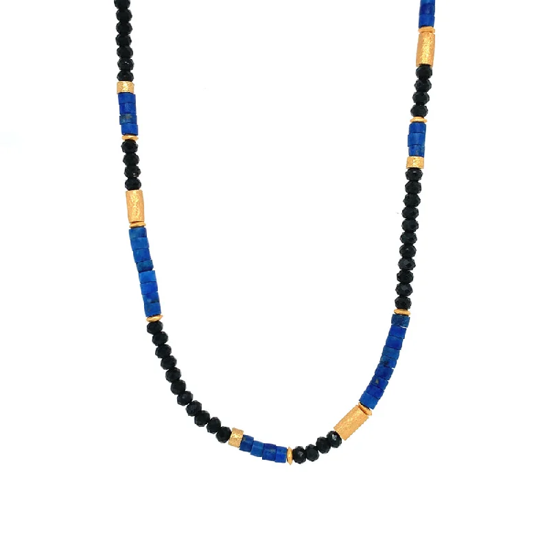 women luxurious gemstone necklaces -24K Gold Vermeil, Lapis and Black Spinel Rondelle Necklace