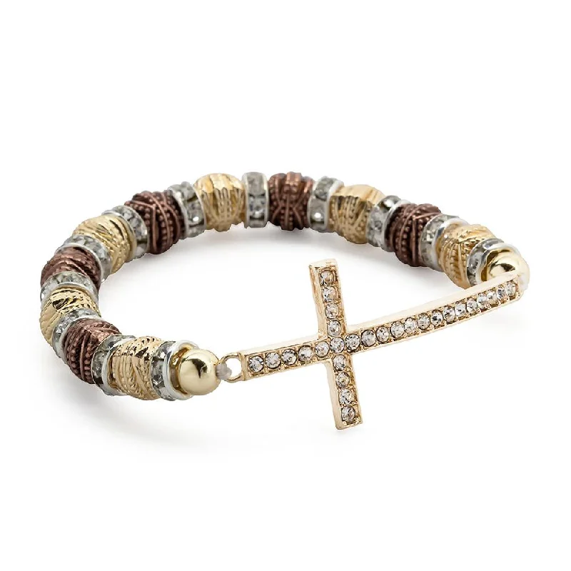 women chain bangles -Stretch Bracelet Cross - Two Tone