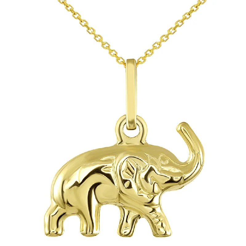 women etched metal necklaces -14K Yellow Gold Good Luck Elephant Charm Feng Shui Symbol Pendant Necklace