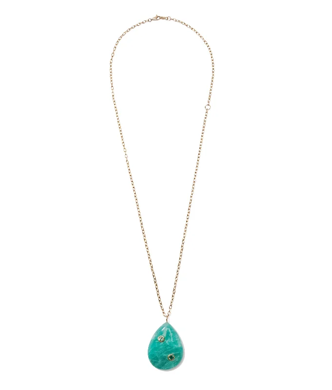 women personalized necklaces -14k Gold Amazonite Pear Pendant Necklace