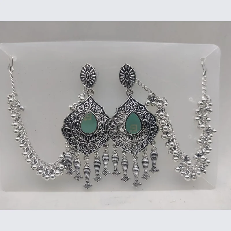 women sparkly earrings -SNERA Oxidised Plated Mirror Kan Chain Dangler Earrings