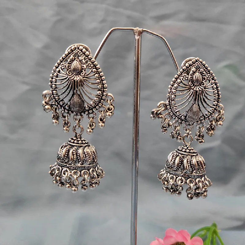 women pearl drop earrings -Bhavi Jewels Oxidised  Plated Jhumki Earrings