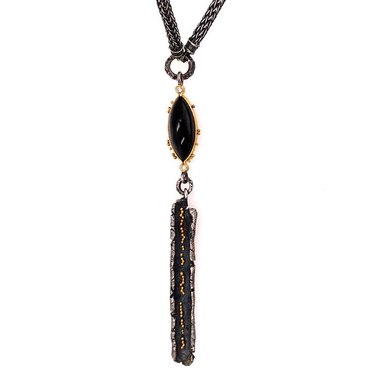 women colorful gemstone necklaces -Onyx & Diamond Drop Necklace- "Talentum"