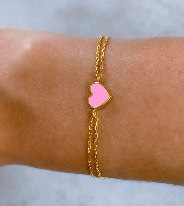 women antique bracelets -Pink Mini Enamel Heart Bracelet