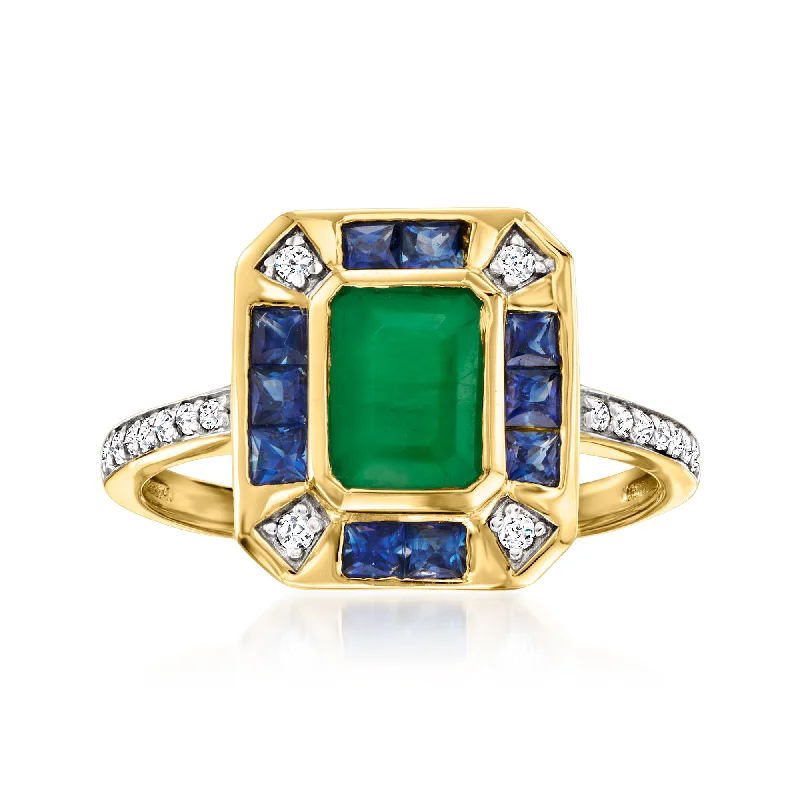 three-stone engagement rings -Ross-Simons Emerald and . Sapphire Ring With . Diamonds in 14kt Yellow Gold