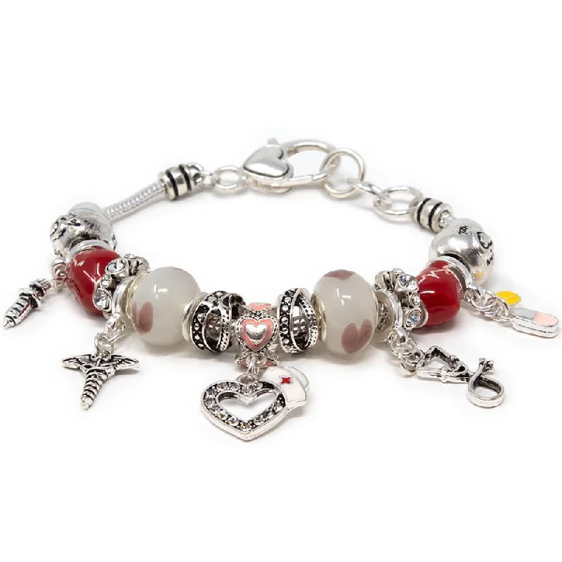 women friendship bracelets -Charm Bracelet Silver Tone Nurse