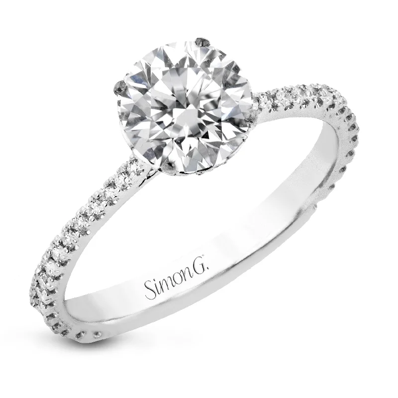 classic engagement rings -Round-Cut Hidden Halo Engagement Ring In 18k Gold With Diamonds