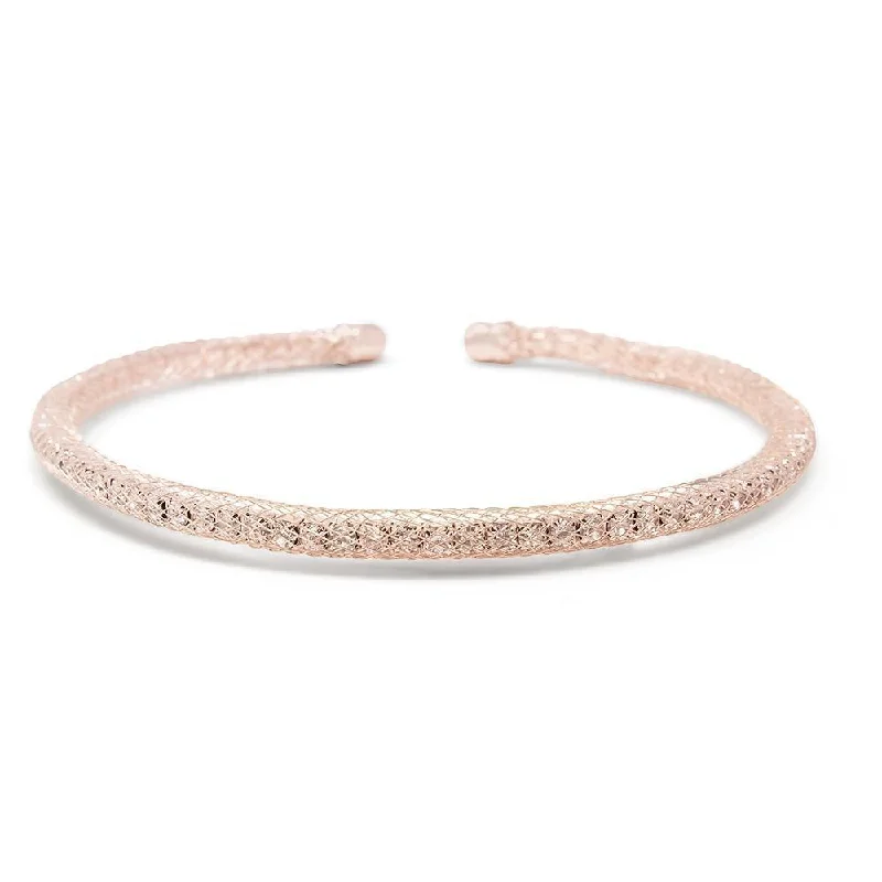 women bracelet bangles sets -Mesh Clear Crystal Bracelet Bangle Rose Gold Tone