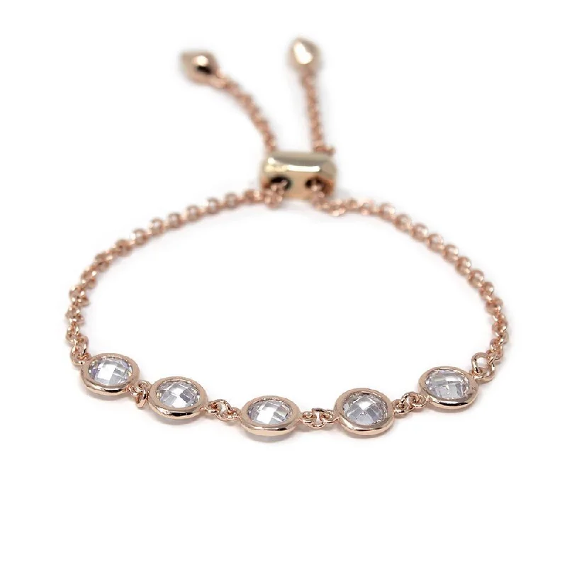 women vintage bangles -Round CZ Chain Slide Bracelet Rose Gold Plated