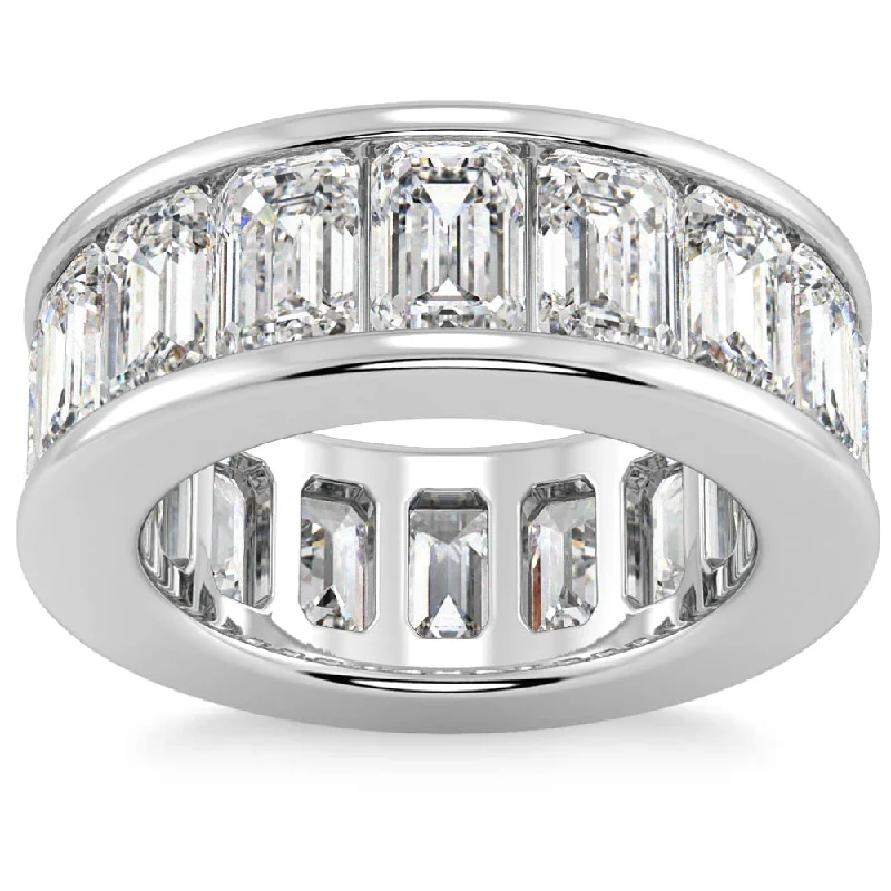 moissanite engagement rings -11 1/2Ct Emerald Cut Diamond Eternity Ring Channel Set 14k Gold Lab Grown