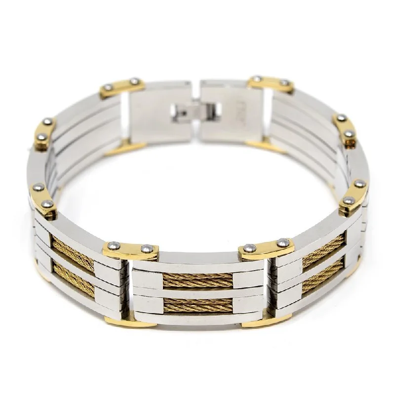 women wedding bracelets -Stainless Steel Gold Cable Inlayed Bracelet