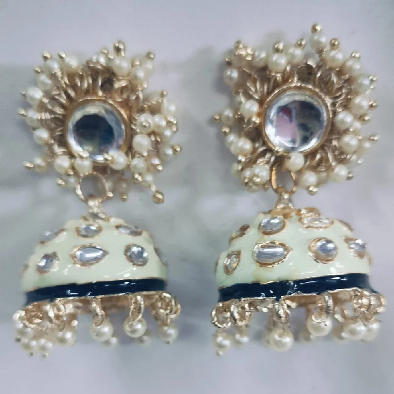 women chandelier earrings -Khushboo Jewellers Gold Plated Pearl And Meenakari Jhumki Earrings