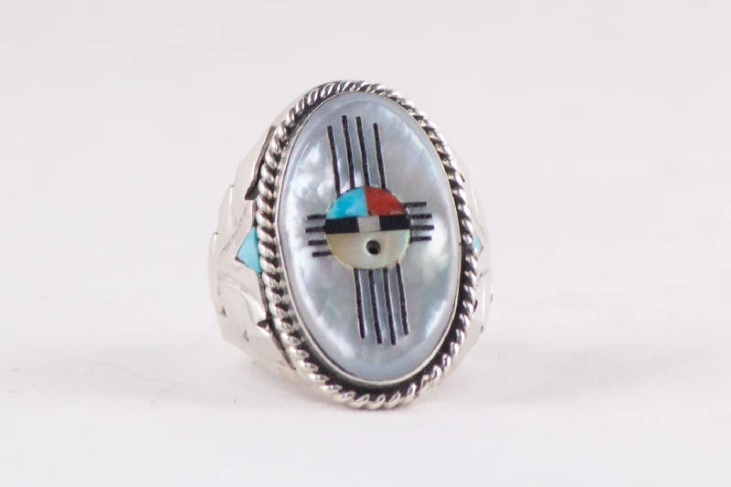 women custom rings for women -Zuni Multistone Inlay Ring Featuring Sunface by Jeremy Hustito