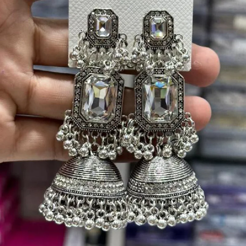 women luxury stud earrings -Manisha Jewellery Oxidised Plated Crystal Stone Jhumki