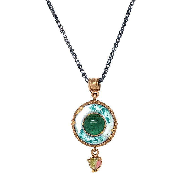 women sterling silver necklaces -Bronze & Enamel Tourmaline Necklace - "Vetus"