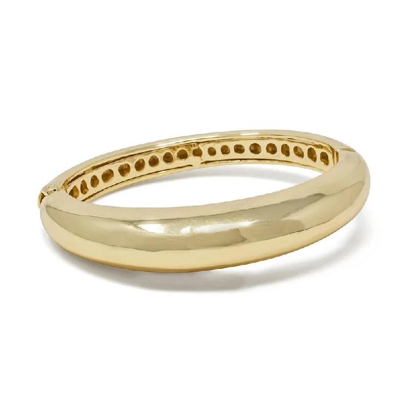 women thin bracelets -Plain Band Hinged Bracelet Gold Tone