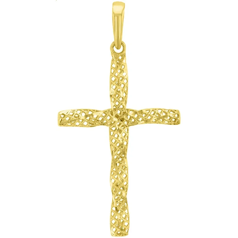 women luxury necklaces -14K Yellow Gold Textured Spiral Tube Cross Pendant