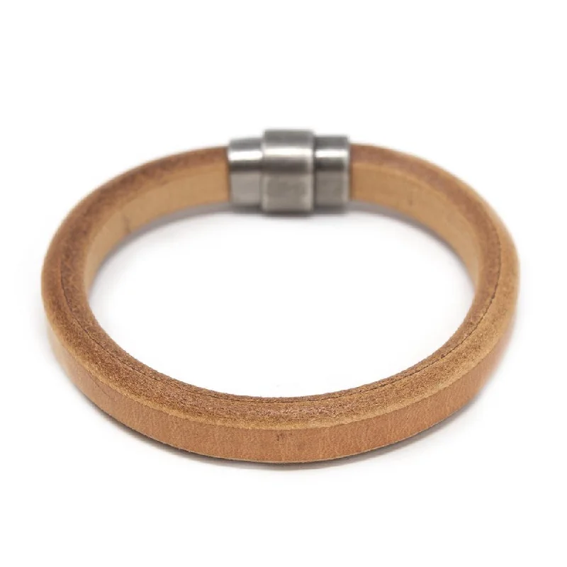 women leather bracelets -Plain Leather Bracelet with Antique Silver Clasp Camel Large