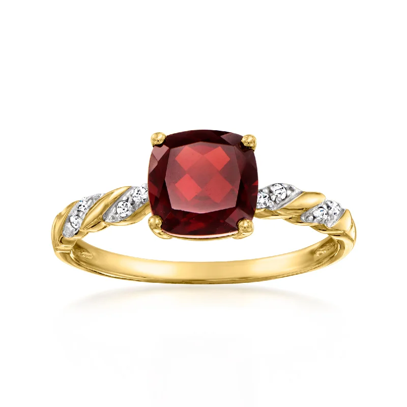 cushion diamond engagement rings -Ross-Simons Garnet Ring With Diamond Accents in 14kt Yellow Gold