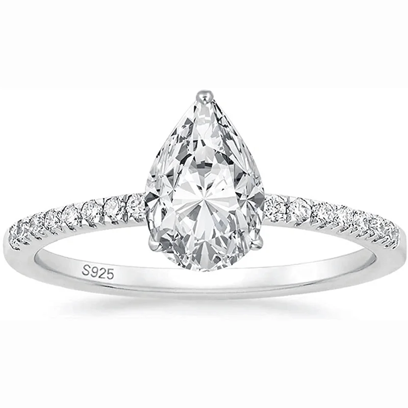 oval engagement rings -925 Silver 2CT Pear Shaped Moissanite Engagement Ring