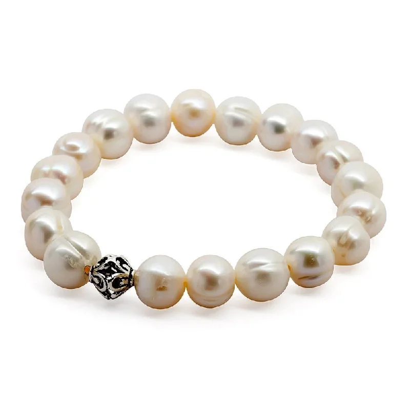 women pearl bracelets -White Pearl Stretch Bracelet with 925 Sterling Silver Bead