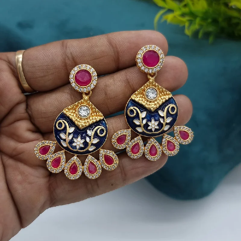 women fancy earrings -Jcm Gold Plated AD And Meenakari Dangler Earrings