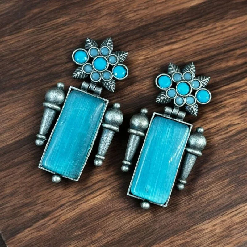 women long gemstone earrings -Maharani Jewels Oxidised Plated Pota Stone Dangler Earrings