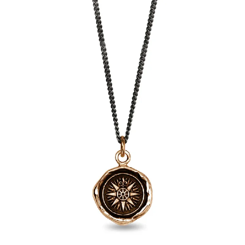 women crystal necklaces -Bronze & Sterling Silver Compass Talisman Necklace - "Direction"