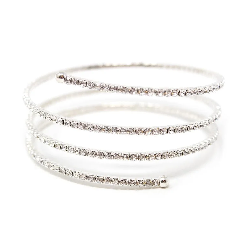 women oval bracelets -Clear CZ 3 Row Curly Wire Bracelet