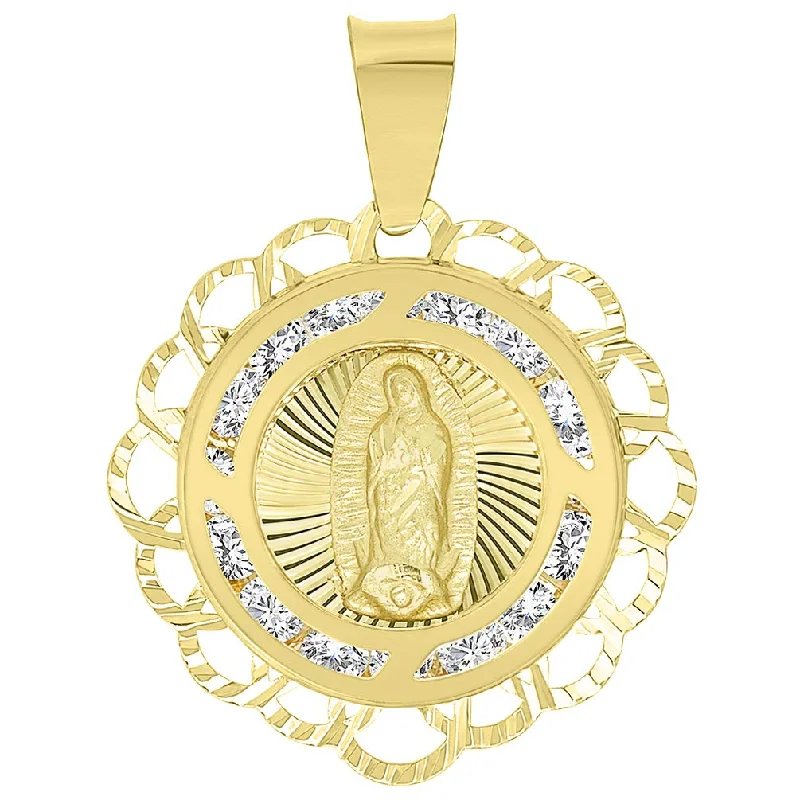 women rope necklaces -14k Yellow Gold CZ Dainty Our Lady of Guadalupe Miraculous Medallion Charm Pendant