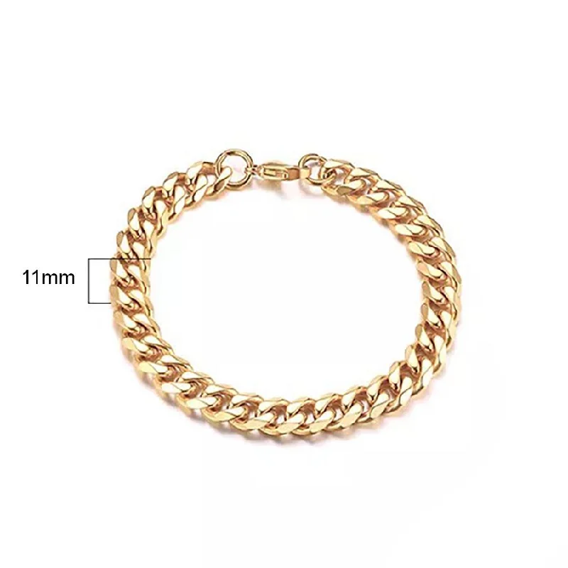 women multicolor bangles -9In Stainless Steel 11MM Men's Curb Link Chain Bracelet Gold Plated