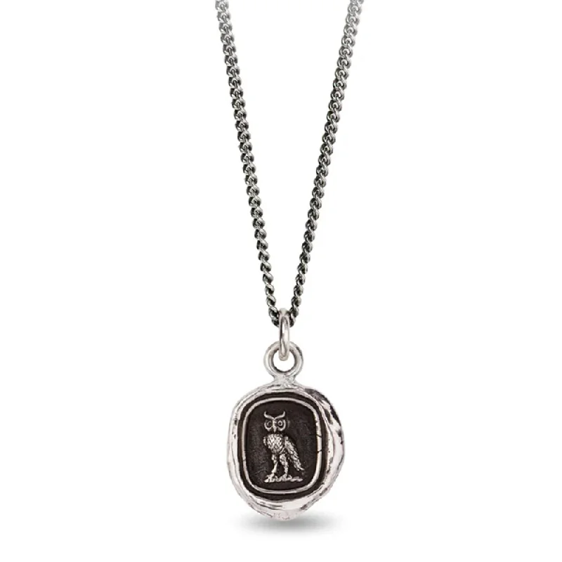 women custom engraved necklaces -Sterling Silver Owl Talisman Necklace - "Watch Over Me"