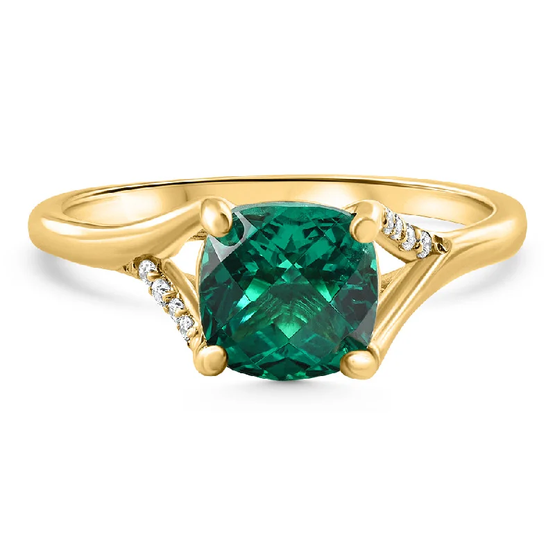 gold engagement rings -1 1/2Ct Cushion Emerald & Diamond Ring 10k Gold Lab Grown Engagement Fashion