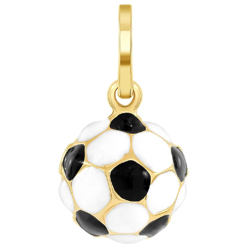 women zodiac necklaces -14k Yellow Gold Black and White Enameled 3D Classic Soccer Ball Charm Pendant