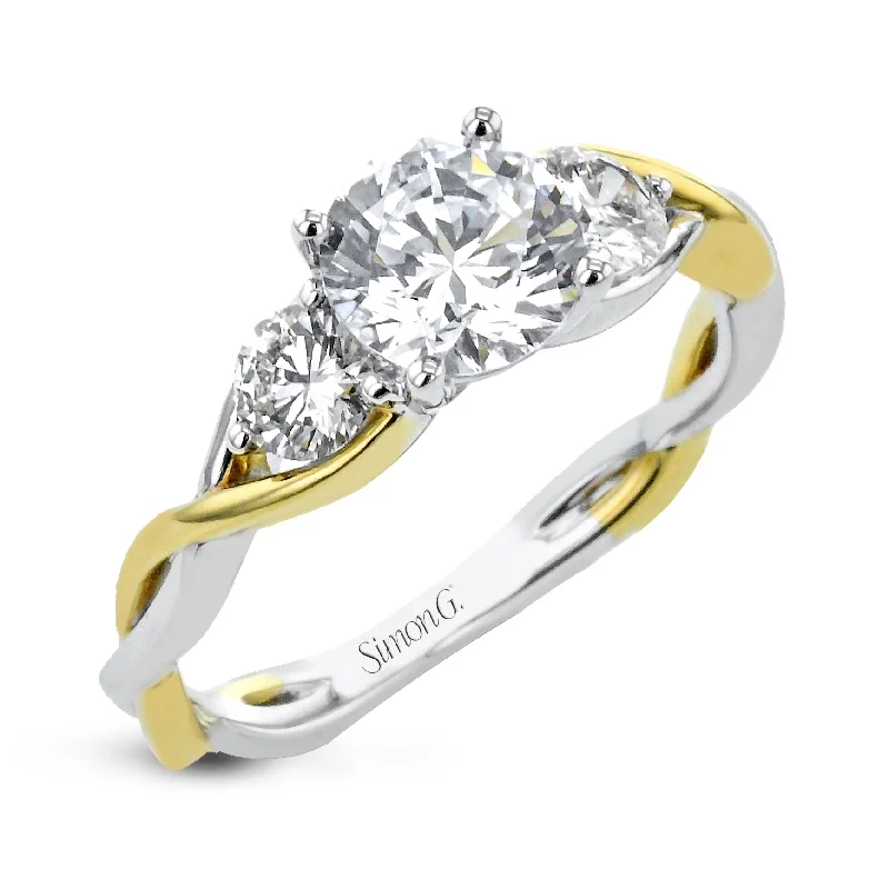 modern engagement rings -Round-Cut Three-Stone Engagement Ring In 18k Gold With Diamonds