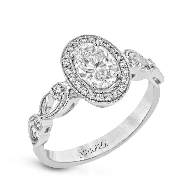 modern halo engagement rings -Oval-Cut Halo Engagement Ring In 18k Gold With Diamonds