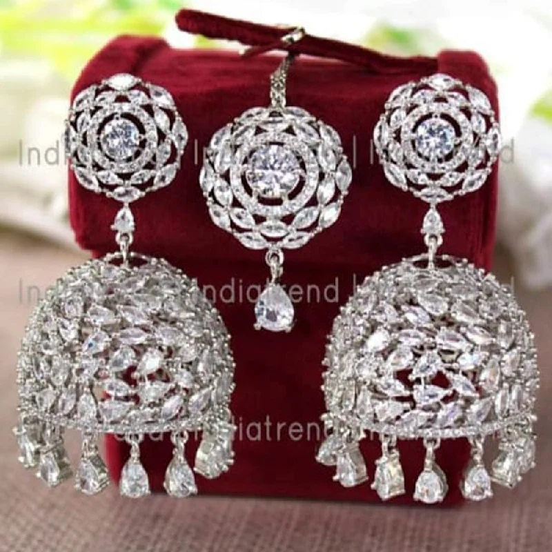 women statement earrings -Manisha Jewellery Silver Plated Jhumki Earrings With Maangtikka