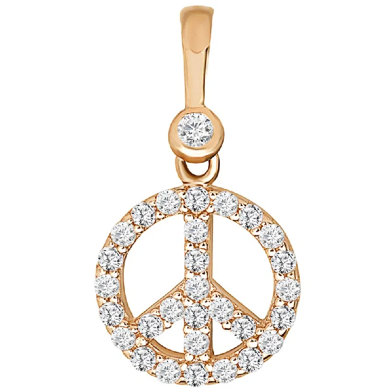 women statement silver necklaces -14k Rose Gold Mini Peace Symbol Charm Pendant with Cubic Zirconia