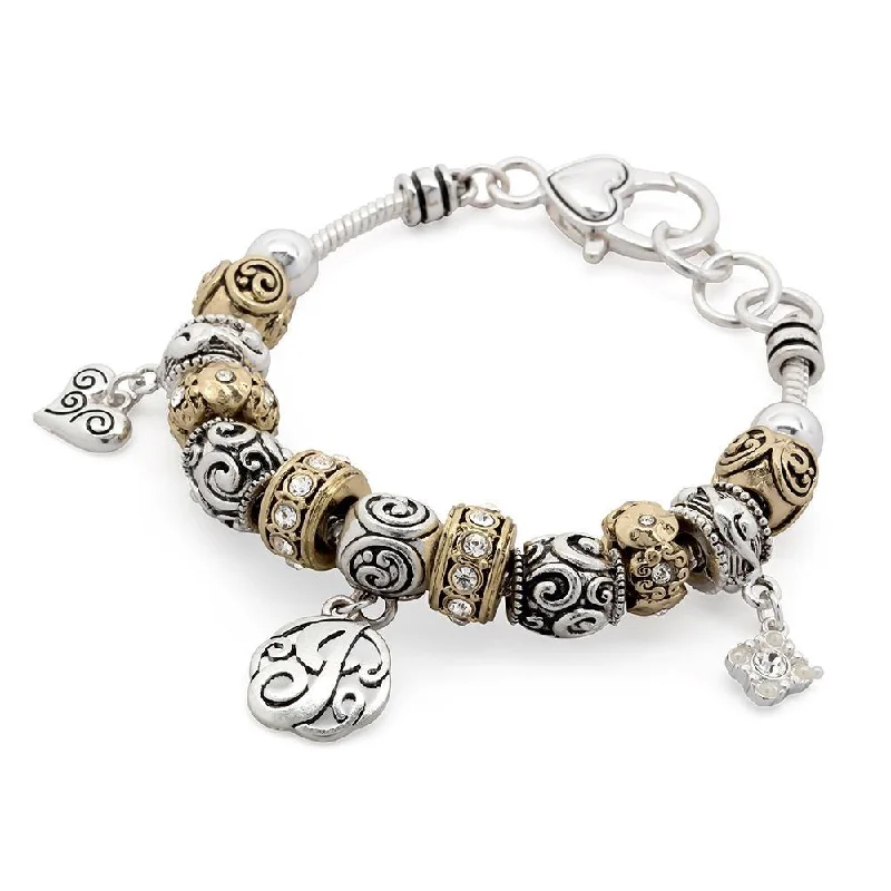 women custom gemstone bracelets -Charm Bracelet Initial J