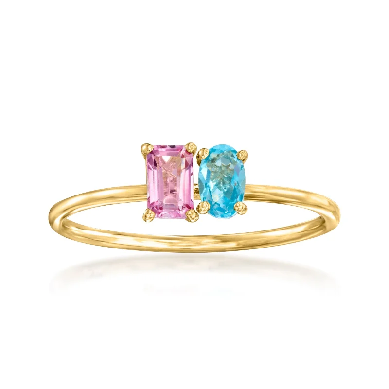 emerald cut engagement rings -RS Pure by Ross-Simons Pink Topaz and . Swiss Blue Topaz Toi Et Moi Ring in 14kt Yellow Gold