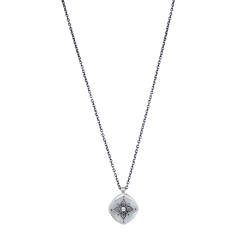 women heart-shaped necklaces -Diamond & Sterling Silver Necklace - "Lotus"