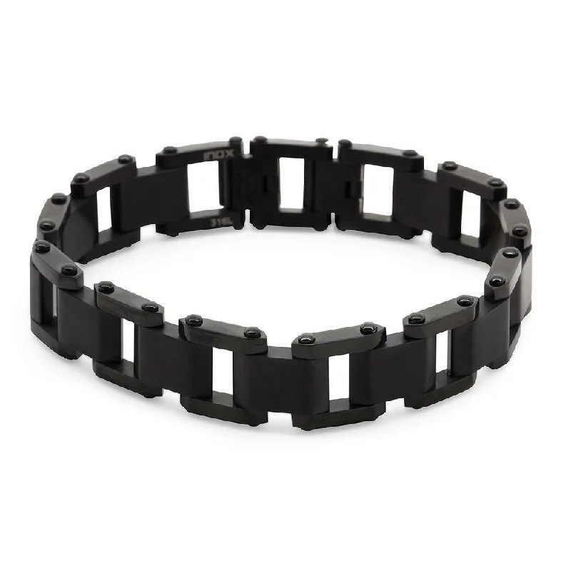 women luxury cuff bracelets -Stainless Steel Black Ion Plated Matte Polished Bracelet