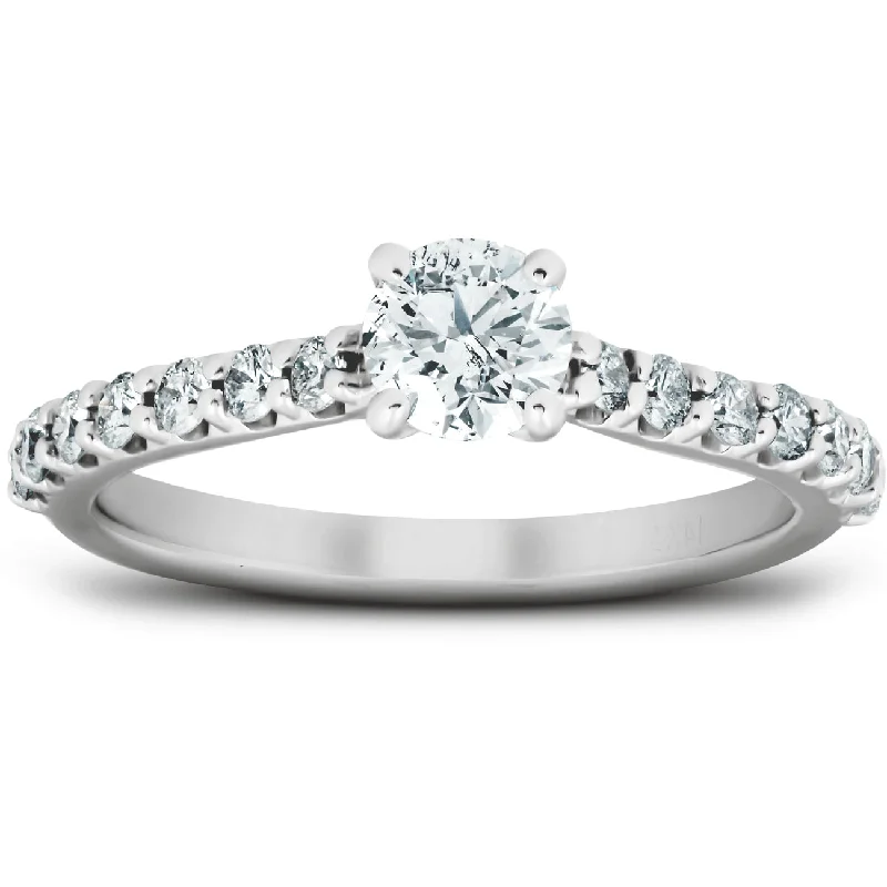 white gold engagement rings -1 Ct TDW Round Lab Created Diamond Classic Engagement Ring 14k White Gold