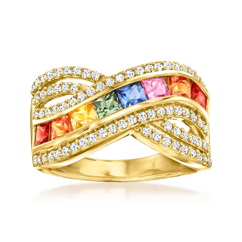 antique diamond engagement rings -Ross-Simons Multicolored Sapphire and . White Zircon Ring in 18kt Gold Over Sterling