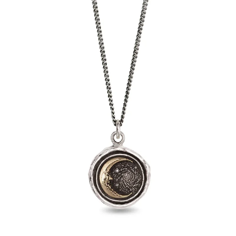 women twisted chain necklaces -Sterling Silver & Yellow Gold Moon & Galaxy Talisman Necklace - "Trust the Universe"